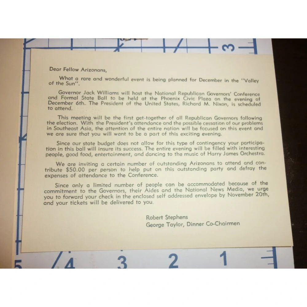 1972 Nixon Republican Governors State Ball Invitation Set Arizona Jack Williams